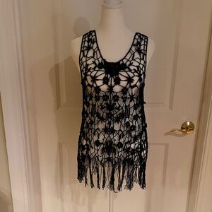 Black Crochet Fringe Tank Top